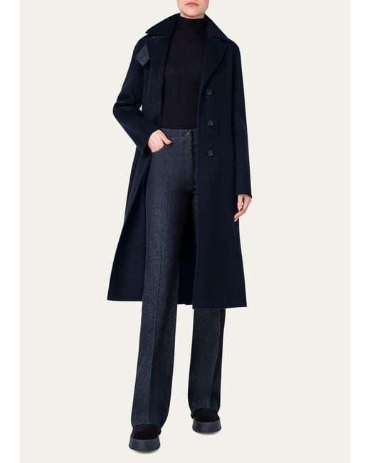 Akris Black Leather Collar Cashmere Coat
