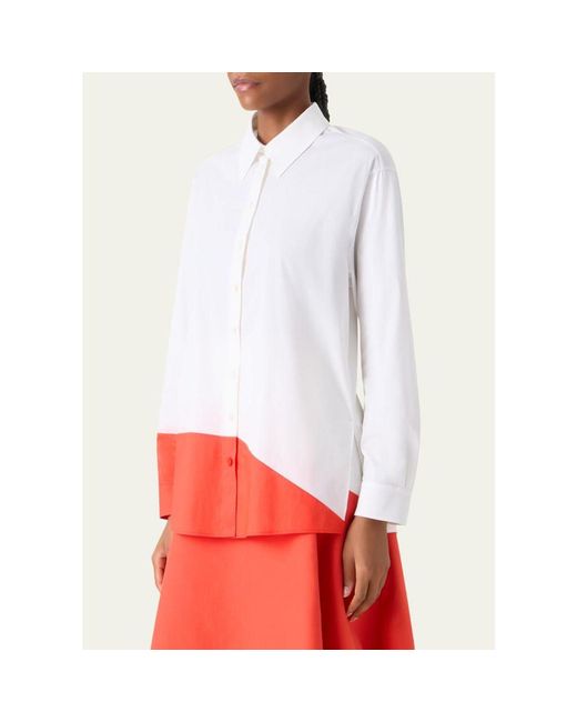 Akris Red Colorblock Patchwork Button-Down Blouse