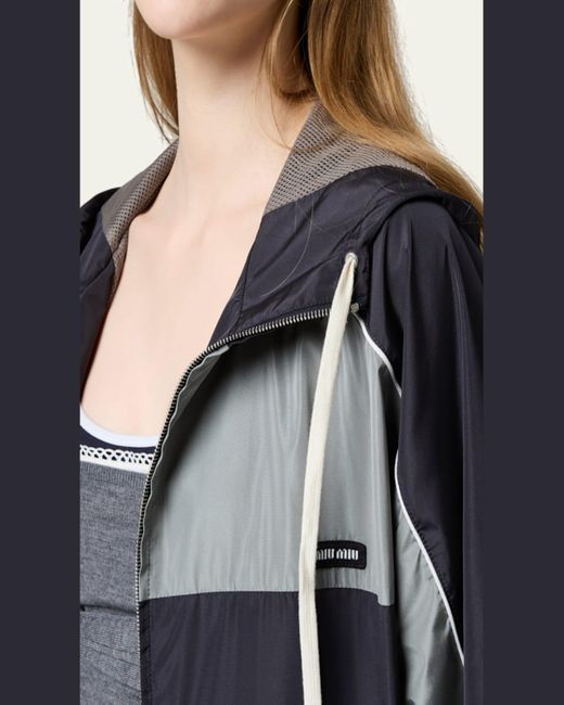 Miu Miu Black Colorblock Oversized Hooded Track Jacket