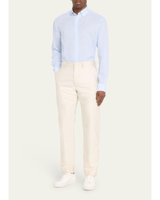 Bergdorf Goodman Blue Linen Stripe Casual Button-down Shirt for men