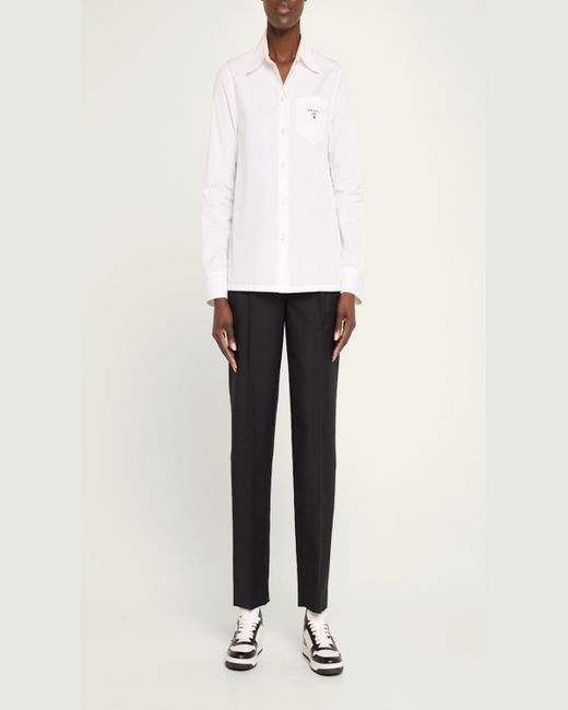 Prada White Downtown Brand-Plaque Leather Low-Top Trainers