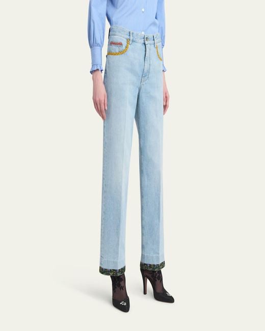 Valentino Garavani Blue Floral Trimmed Pants