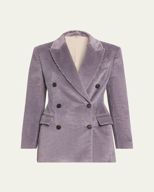 Brunello Cucinelli Purple Double-Breasted Corduroy Blazer