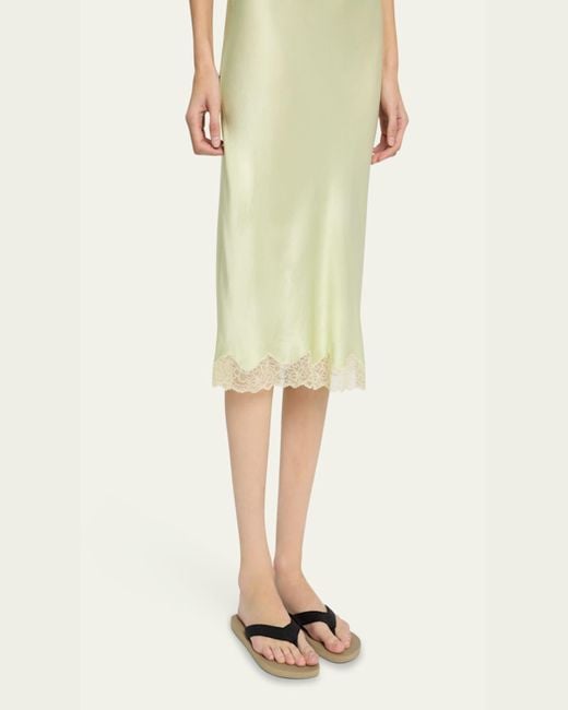 【THE ROW】 IRENE MIDI SIRT IN SILK SATIN The Row Irene Silk Satin Midi Skirt W/ Lace in Natural | Lyst