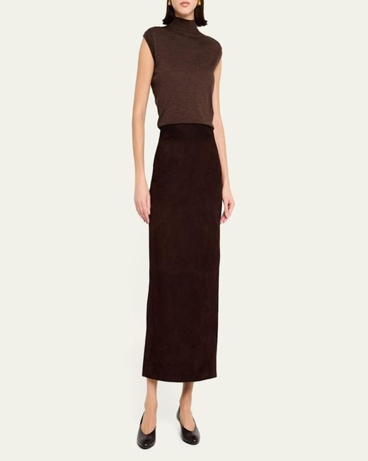 Khaite Natural Loxley Long Pencil Leather Skirt