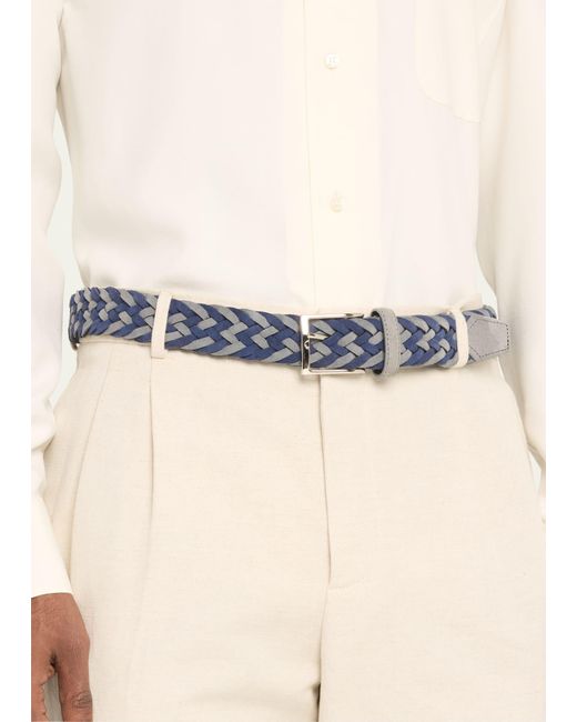 Simonnot Godard Blue Bicolor Braided Leather Belt for men