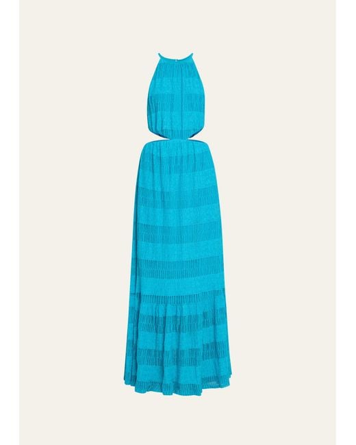 Jonathan Simkhai Blue Halter Cutout Maxi Dress