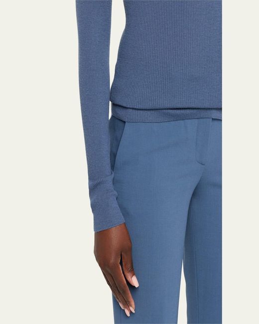 Michael Kors Blue Hutton Ribbed Crewneck Cashmere Pullover