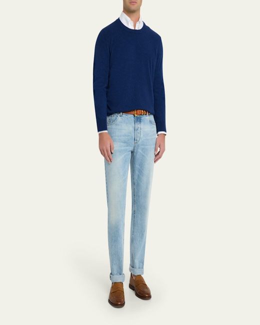 Brunello Cucinelli Orange Cashmere Crewneck Sweater for men