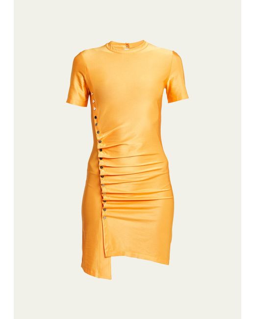 Rabanne Yellow Buttoned Ruched Waist Mini Dress