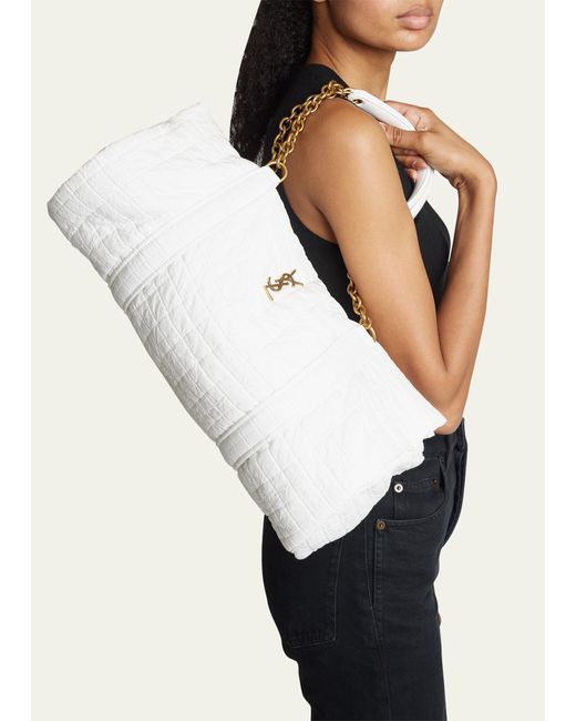 Saint Laurent White Gloria Ysl Quilted Wool Duffel Bag
