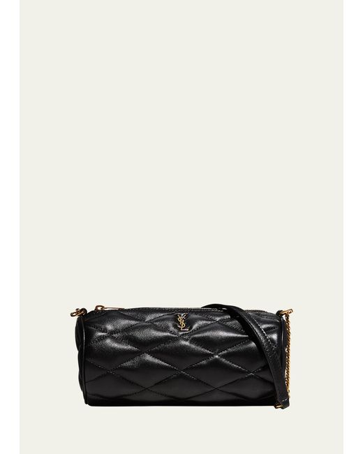 Saint Laurent White Sade Mini Ysl Tube Shoulder Bag In Quilted Smooth Leather