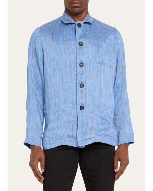 Massimo Alba Blue Linen-silk Stripe Shirt Jacket for men