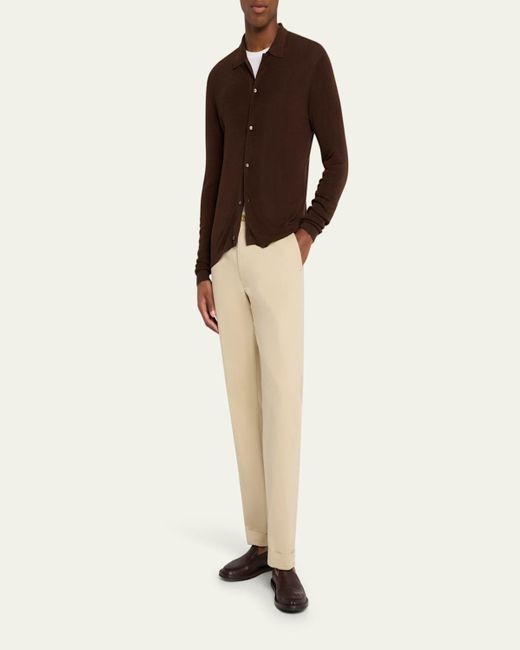 Officine Generale Brown Brent Slim Knit Button-Down Shirt for men