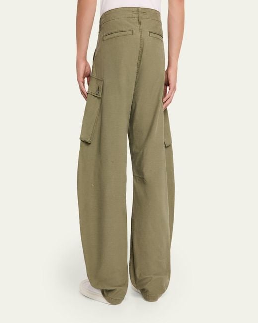 Cout de la Liberte Green Twill Barrel Leg Cargo Pants for men