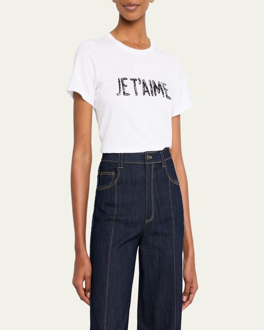 Cinq À Sept White Je Taime Embellished Crewneck Tee