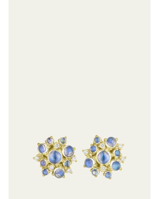 Paul Morelli White 18k Yellow Gold Moonstone Bubble Stud Earrings With Diamonds