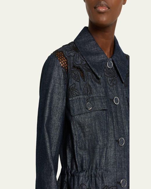 Veronica Beard Blue Kiki Embroidered Chambray Jacket