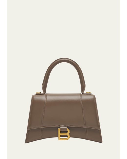 Balenciaga Natural Hourglass Small Shiny Leather Top-handle Bag
