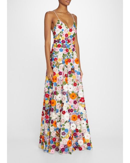 Alice + Olivia White Domenica Embellished Floral Gown