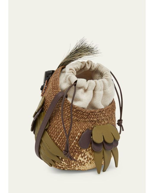 Loewe Metallic X Paula's Ibiza Bird Bag In Iraca Palm With Leather Strap