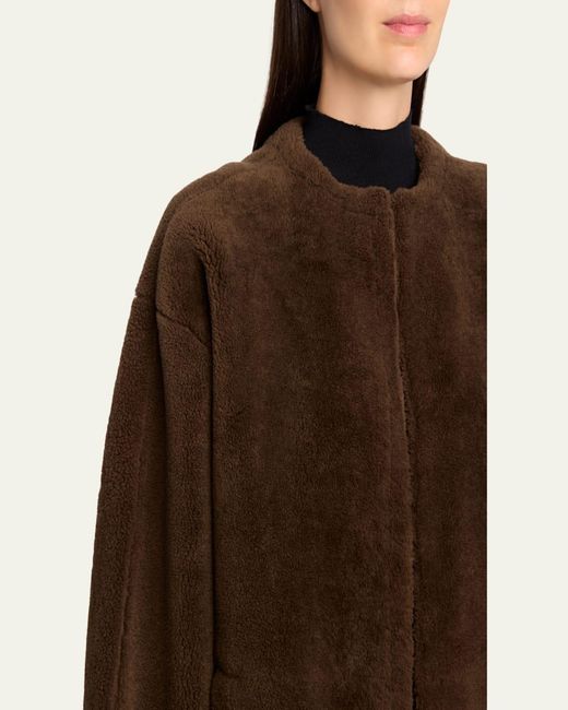 The Row Brown Valorin Lamb Shearling Collarless Jacket