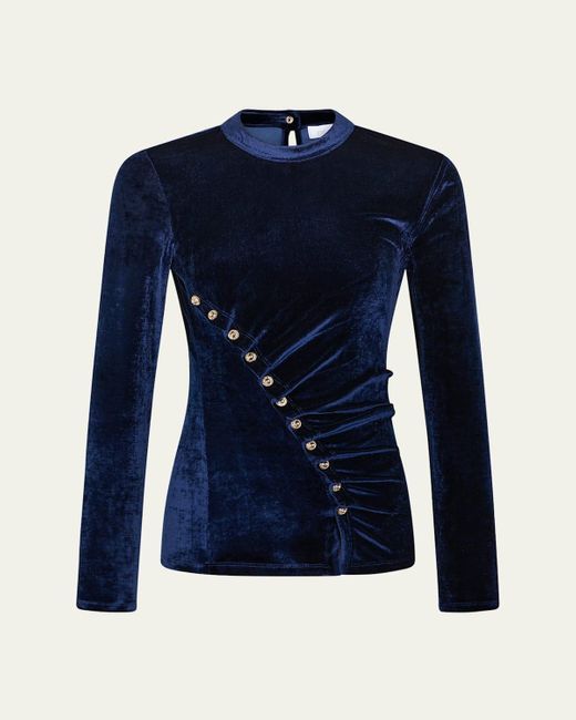Rabanne Blue Ruched Velvet Long-Sleeve Top