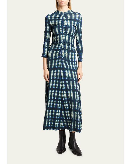 Proenza Schouler Blue Natalee Tie-dye Ruched A-line Midi Dress