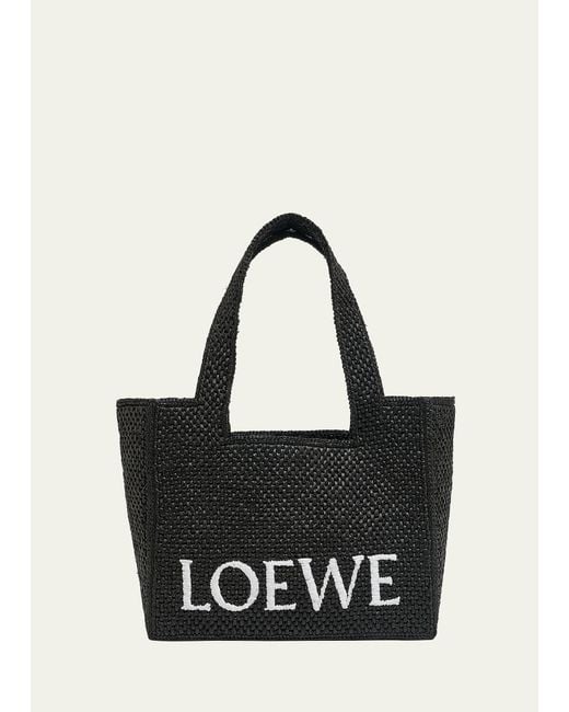 Loewe Black Logo Medium Tote Bag In Raffia