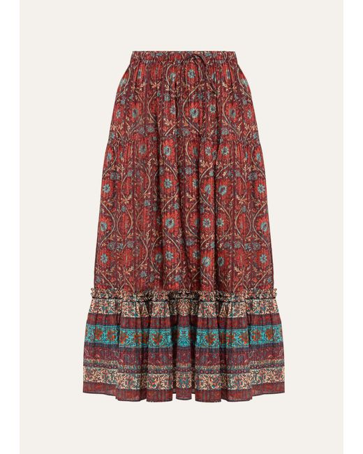 Ulla Johnson Paige Woven Tiered Midi Skirt With Pockets