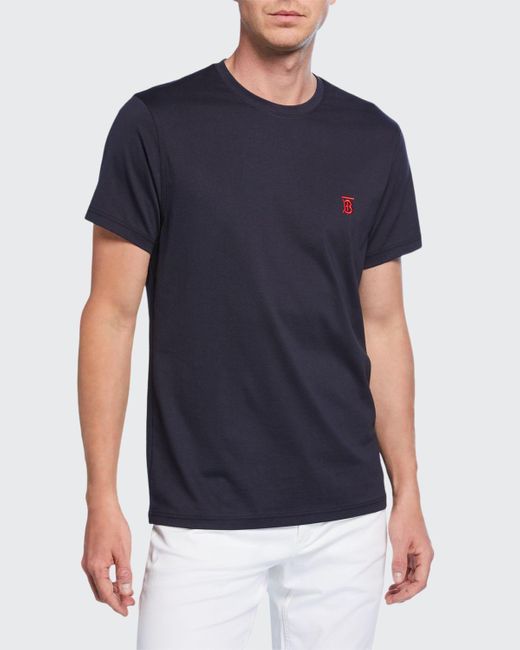 Burberry Parker Logo-embroidered T-shirt in Blue for Men | Lyst
