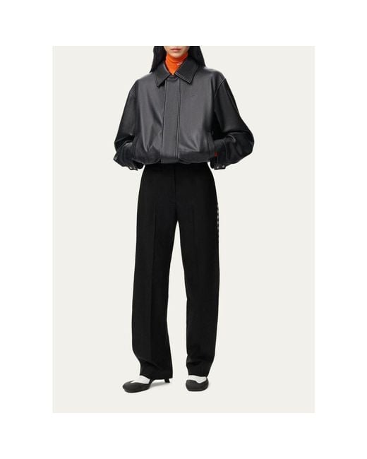 Loewe Black Drawstring Leather Bubble Jacket