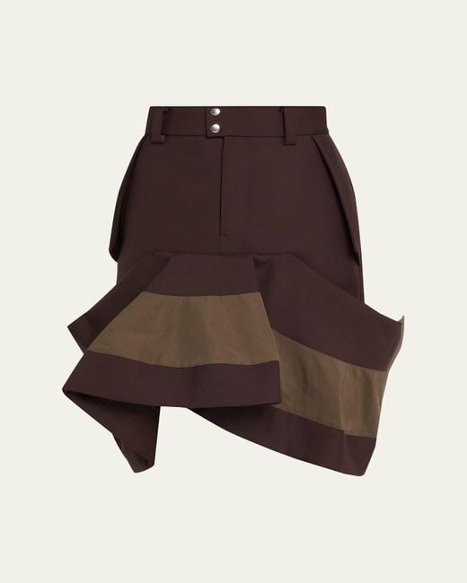 Sacai Brown Hybrid Asymmetric Flounce Skirt