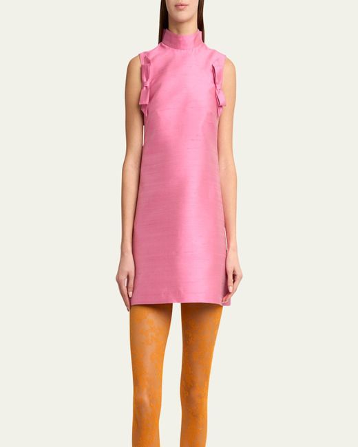 Valentino Garavani Pink Bow Shantung Silk Mini Dress