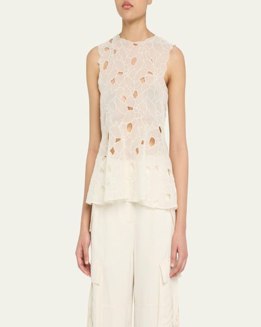 Ulla Johnson Natural Ali Embroidered Sleeveless Top