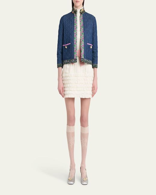 Valentino Garavani Blue Open-Front Quilted Chambray Jacket