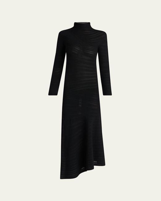 Giorgio Armani Asymmetric Tonal Striped Jersey Mock-Neck Midi Dress in  Black | Lyst