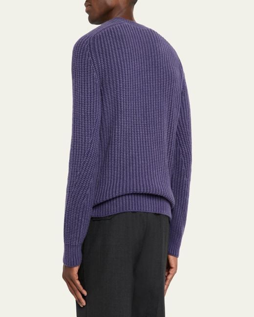 Iris Von Arnim Blue Arlington Stonewashed Cashmere Rib Crewneck Sweater for men