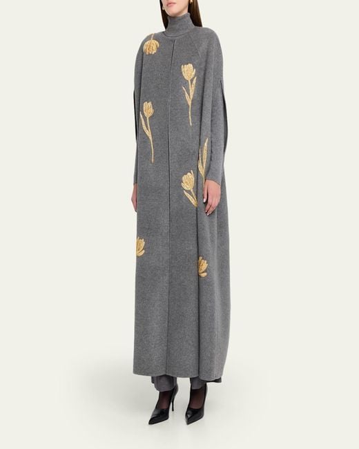 Carolina Herrera Gray Long Embroidered Cape
