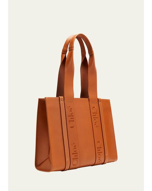 Chloé Orange Woody Medium Leather Tote Bag