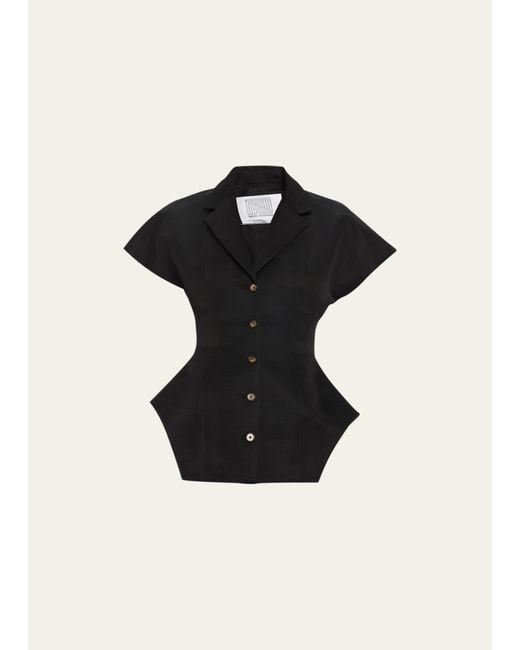 Rosie Assoulin Black Hippy Tailored Button-front Top