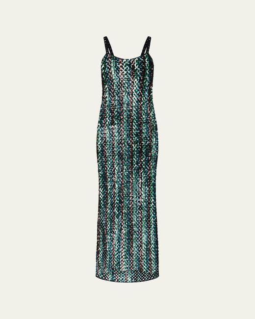 Diane von Furstenberg Green X Henry Zankov Nolita Striped Sequin Net Maxi Dress