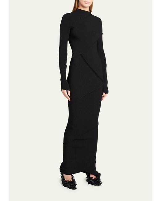 Balenciaga Black Spiral Ribbed Maxi Dress