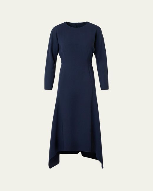 akris blue dress Akris Blue Satin & Mesh Applique Dress sz 8 l Michael's Luxury Consignment  – Michael's Consignment NYC main image 1