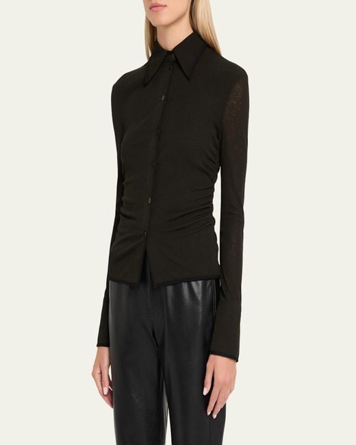 Nanushka Black Idana Long-Sleeve Button-Front Top