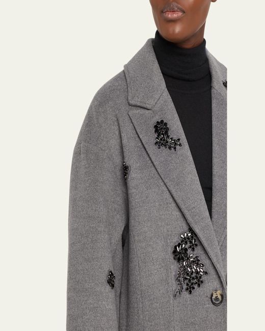 Cinq À Sept Gray Gravis Crystal Ivy Mid-Length Coat