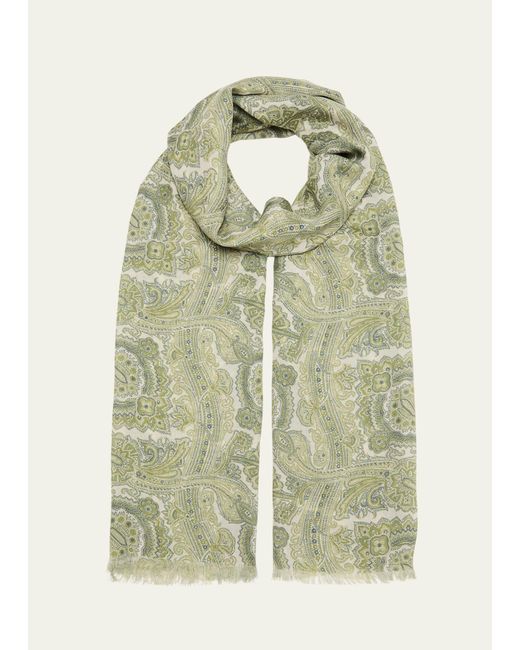 Cesare Attolini Green Cashmere And Silk Paisley-print Scarf for men