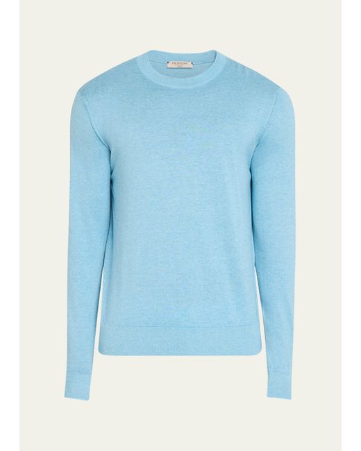 FIORONI CASHMERE Blue Cashmere Cotton Crewneck Sweater for men
