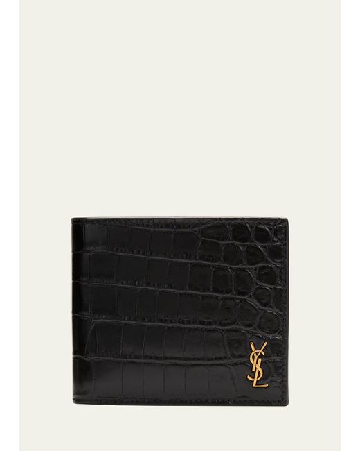 Saint Laurent Black Ysl Croc-embossed Bi-fold Wallet for men