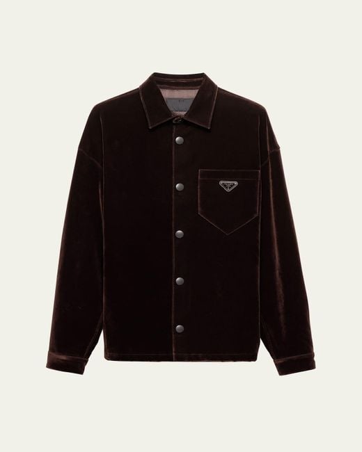 Prada Velvet Denim Snap-Front Shirt in Black for Men | Lyst